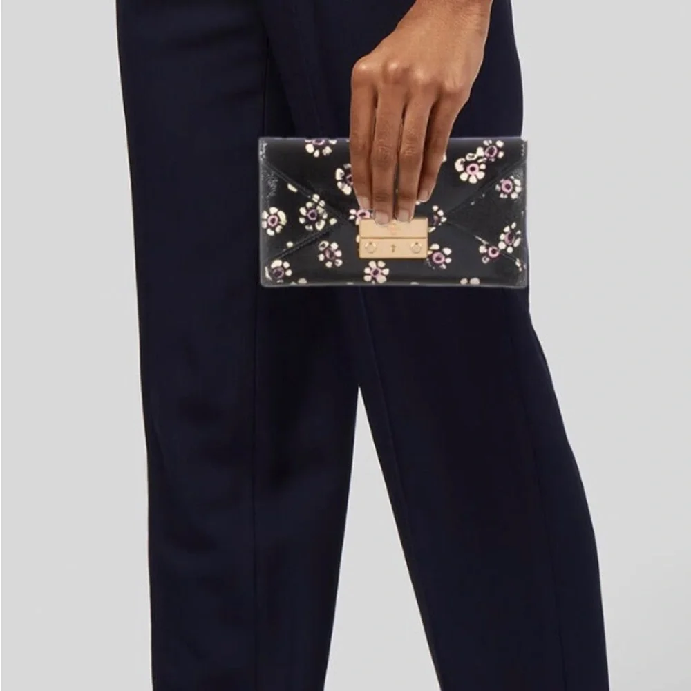 Tory Burch Patent Leather Flower Printed Wallet